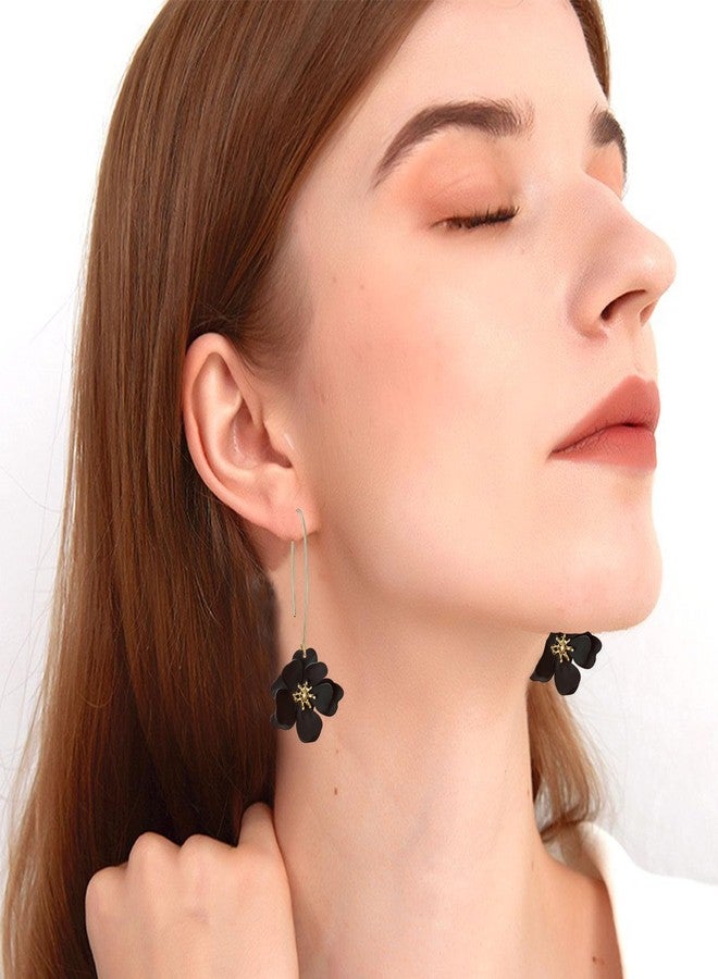 Anmpab Bohemian Matte Flower Dangle Drop Earrings floral Stud Earrings For Women Statement Wedding Holiday Jewelry (Black) - Image 3